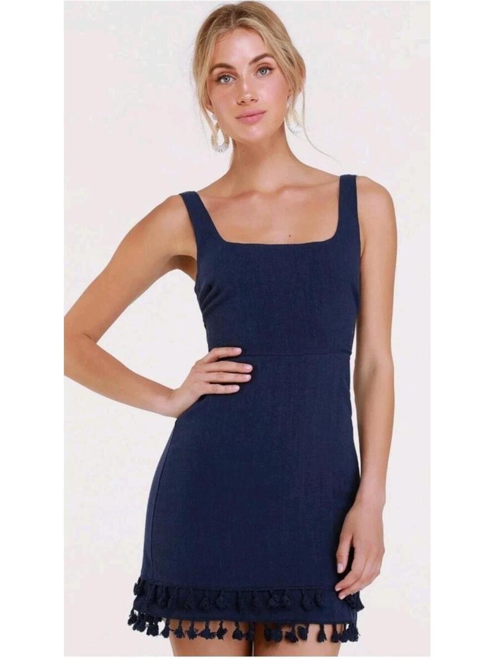 Feel the Sunshine Navy Blue Tassel Mini Dress Lulus Size Small